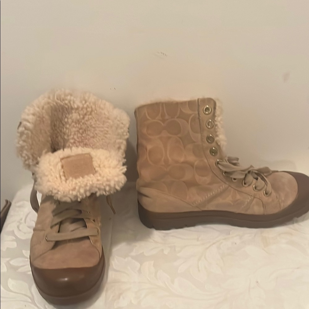 Coach Tan Cream Lace Up Boots